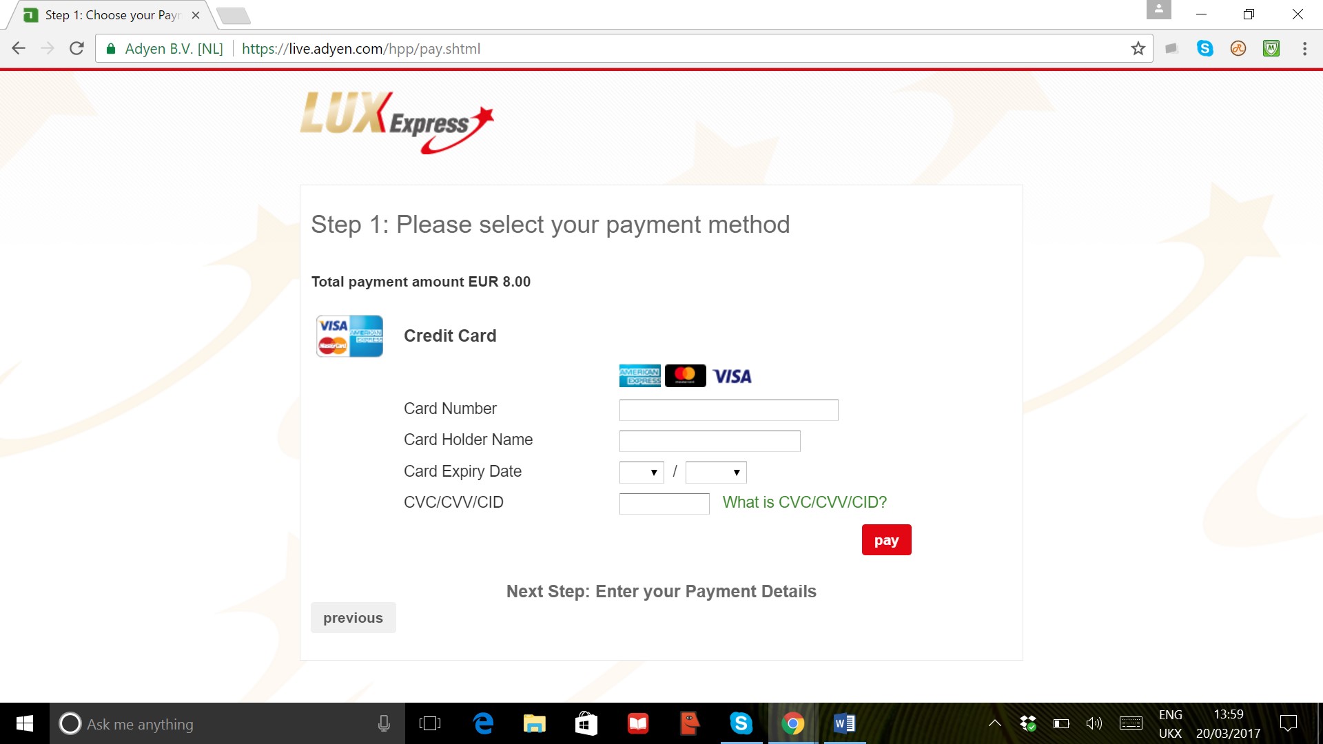 LUX Express Payment Page