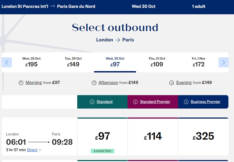 eurostar fare
