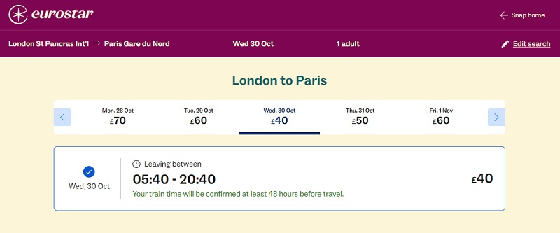 eurostar snap ticket