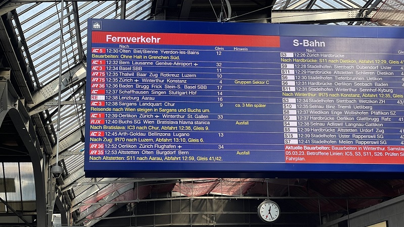 zurich station swiss train departures board rail holiday