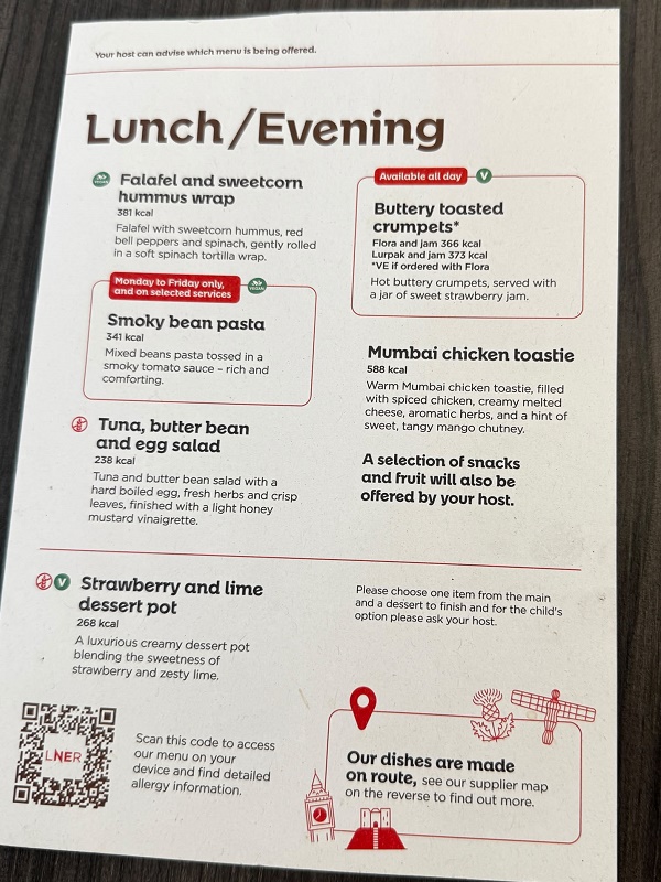 first class menu lner train